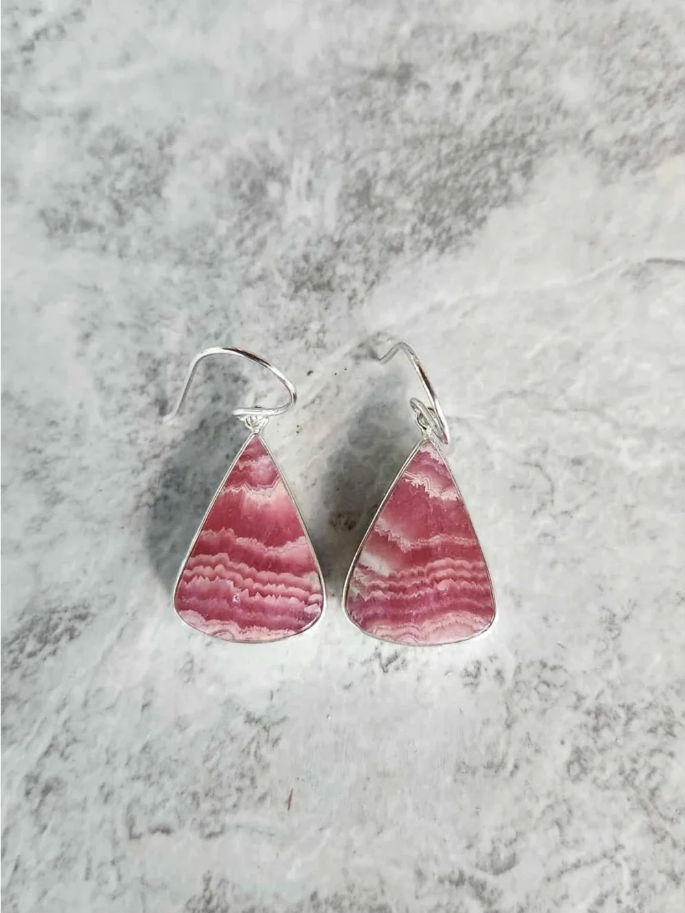 Pink Teardrop Rhodochrosite Drop Earrings - Sterling Hook